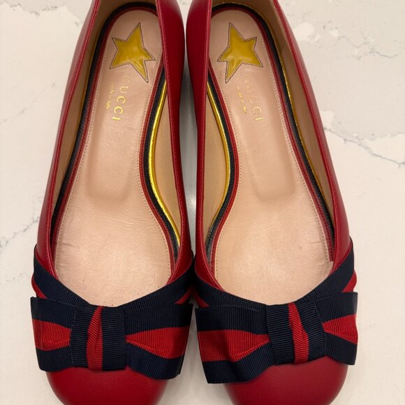 Gucci Flats with Red and Navy Bow - Picture 7 of 15